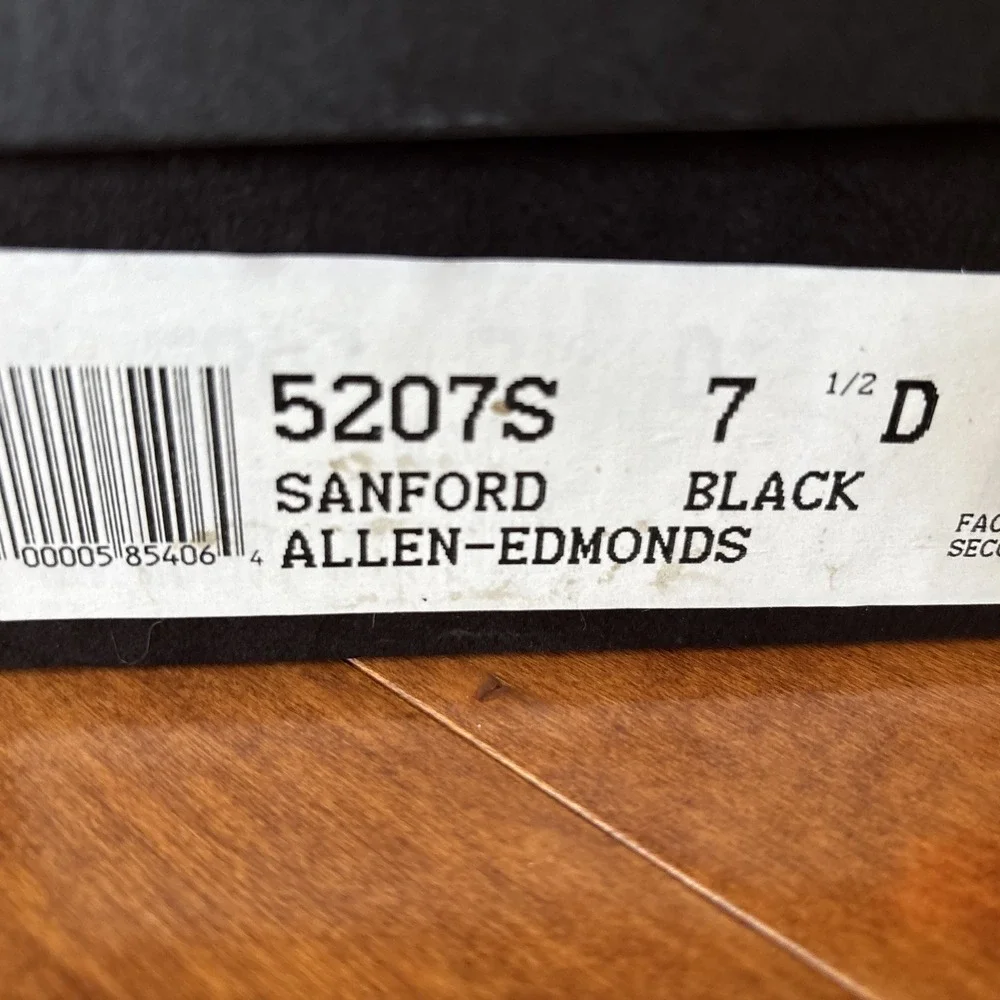 Allen Edmonds Sanford Black Cap Toe Oxford Dress Shoes 7.5 D Men's‎ FirstQuality
